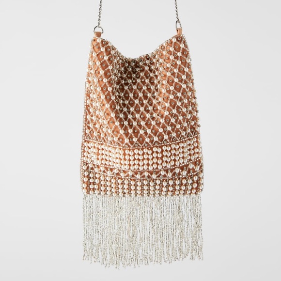 ZARA BEADED FRINGE PEARL CROSSBODY BAG - Picture 2 of 3
